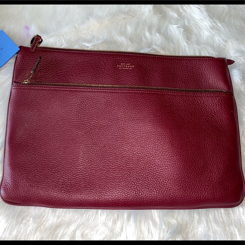 SMYTHSON Logo Laptop Bag Burgundy Learjet